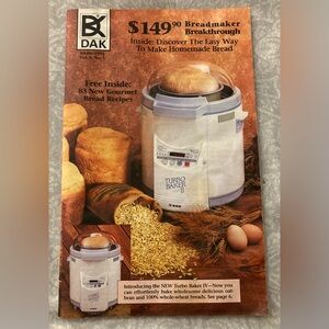 Vintage 1993 Turbo Baker Bread Maker Paperback Recipe Booklet